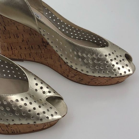 Steve Madden Gold Perforated Cork Wedge Sandals - Picture 4 of 11